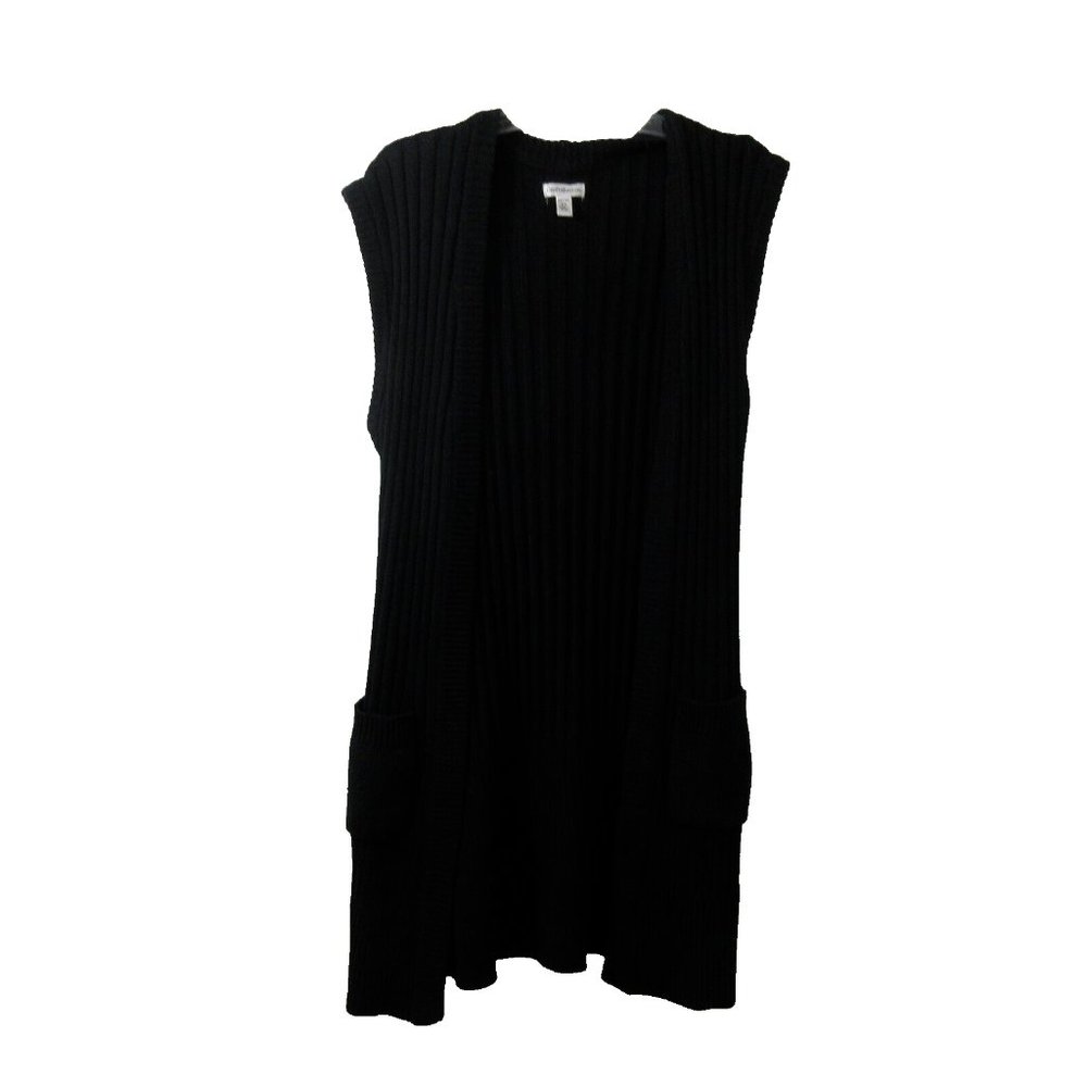 Croft & Barrow Open Cardigan Sz PS Black Sleeveless Cable Knit Long Vest Sweater